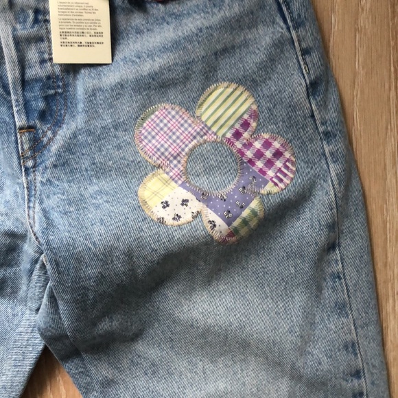 Levi's 501 High-Rise Straight-Leg Jeans Light Indigo Daisy  Patch Design Size 27 - Picture 10 of 13